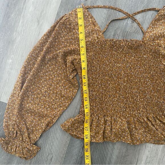 Papaya Floral Top Cross Back Ruffle Square Neck Smocked Medium - Picture 9 of 10